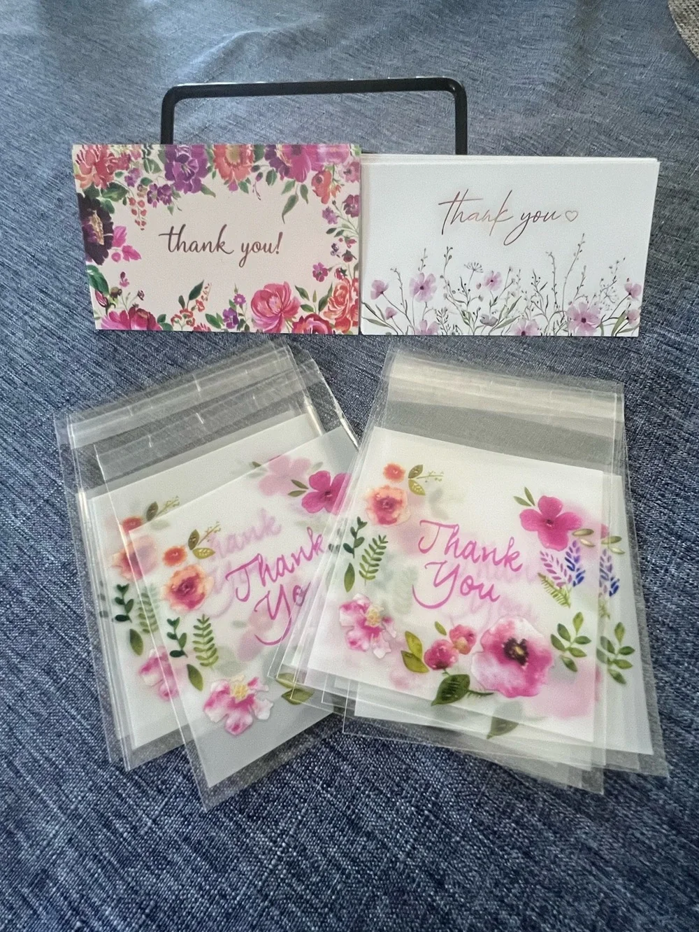 Thank You Floral Cello Bag, Sticker and Card 30 pc Set